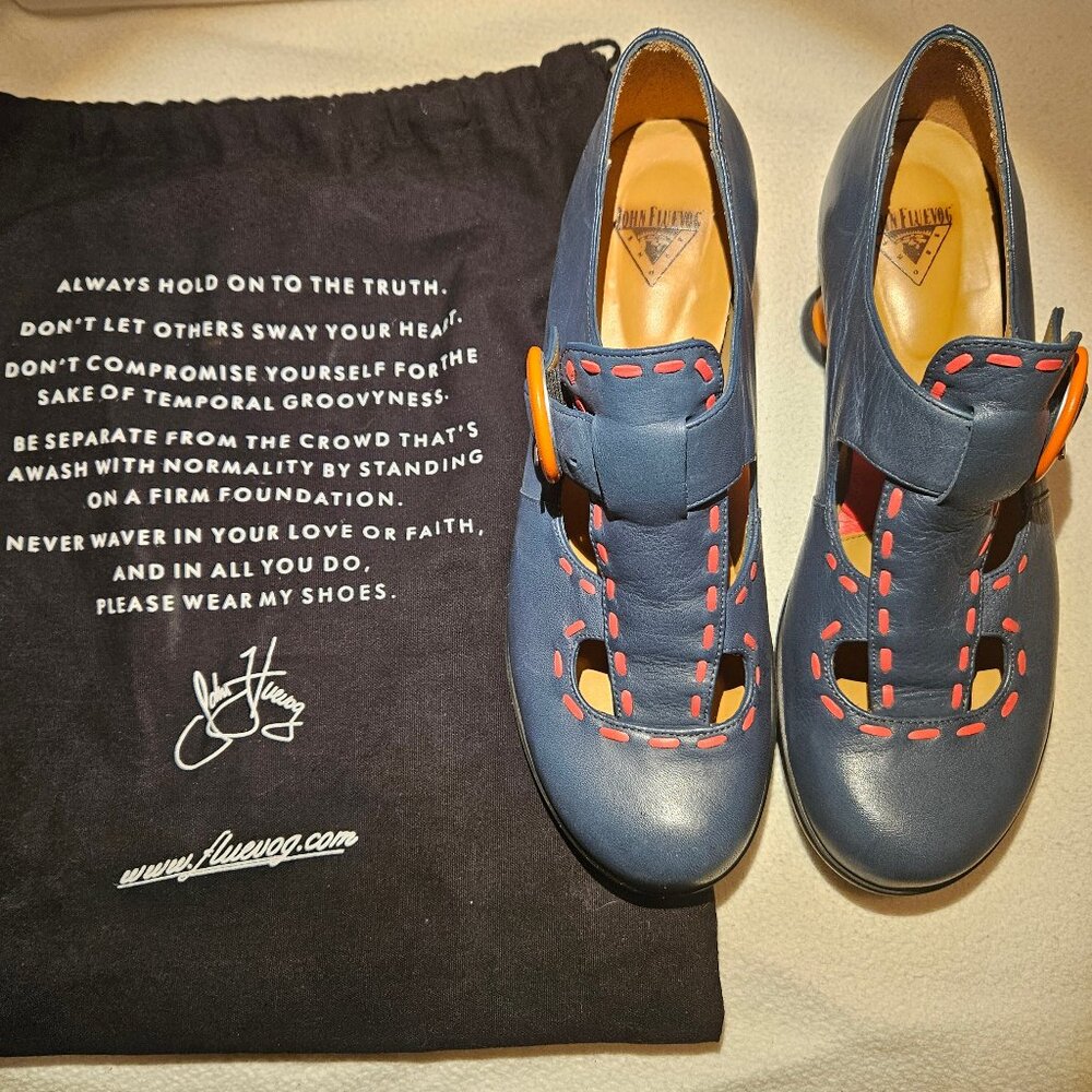 Blue and orange Fluevog shoes